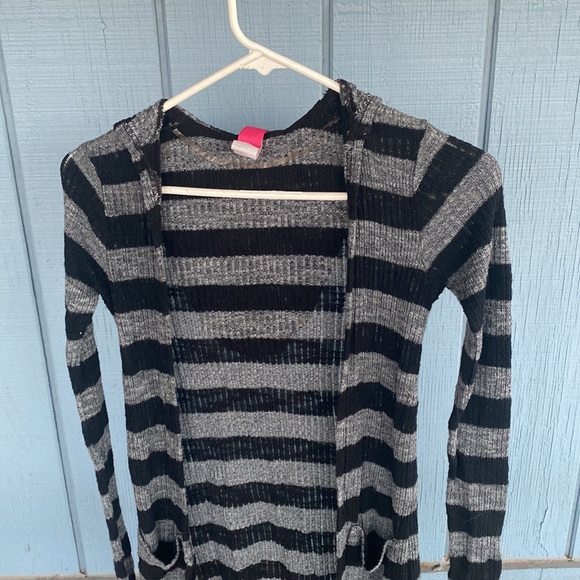 Divinas Black and Gray Striped Cardigan Hoodie - Picture 2 of 6